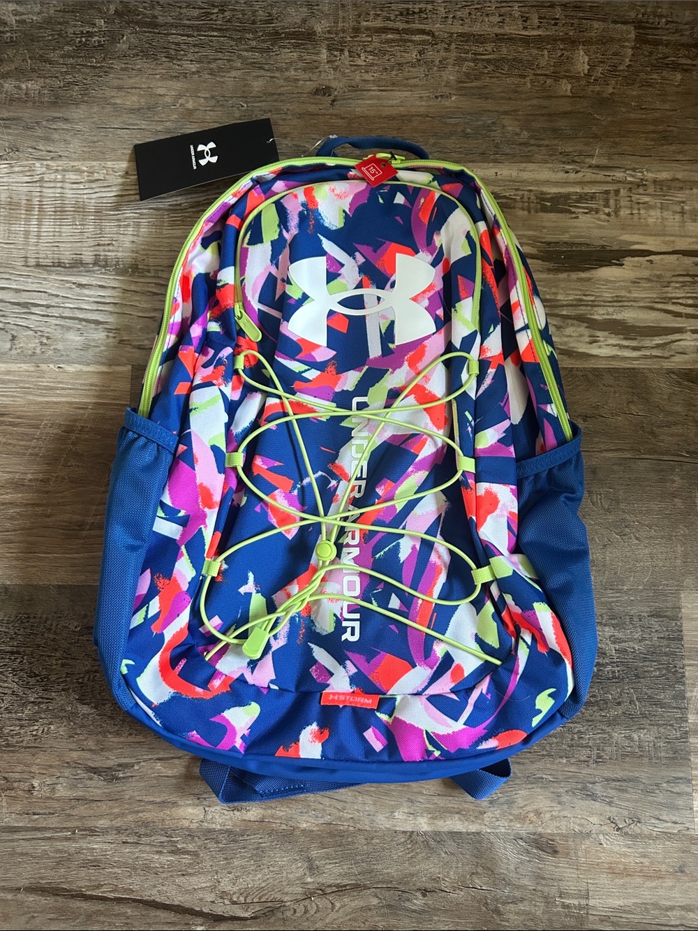 NWT Under Armour Blue Multicolor Sport Backpack with Neon Lime Accents